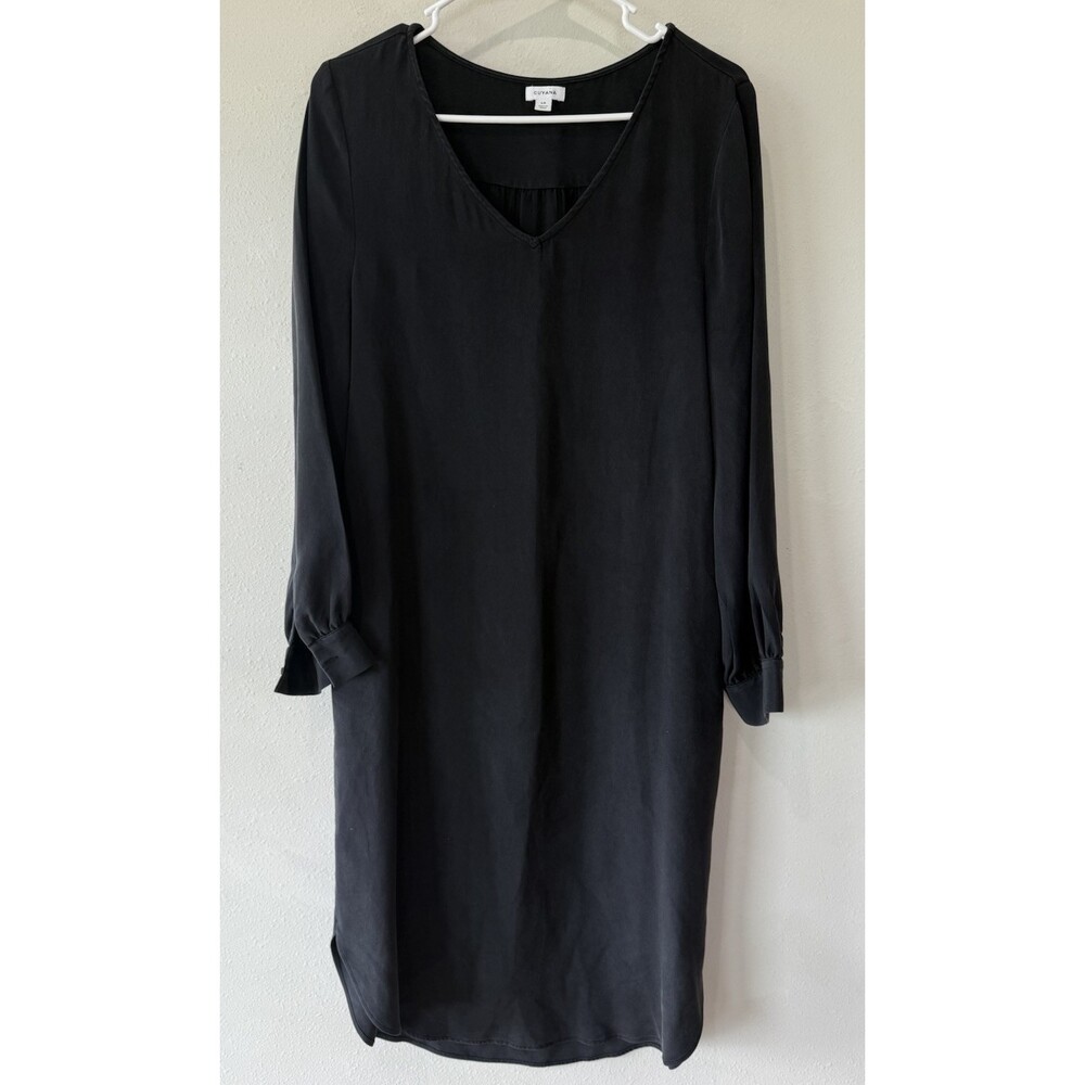 Cuyana Womens 100% Silk Long Puff Sleeve V Neck Solid Maxi Dress Large